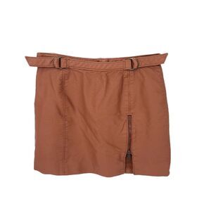Free People Skirt Womens 0 Mini Faux Leather High Short Zipper Slit Brown Lined